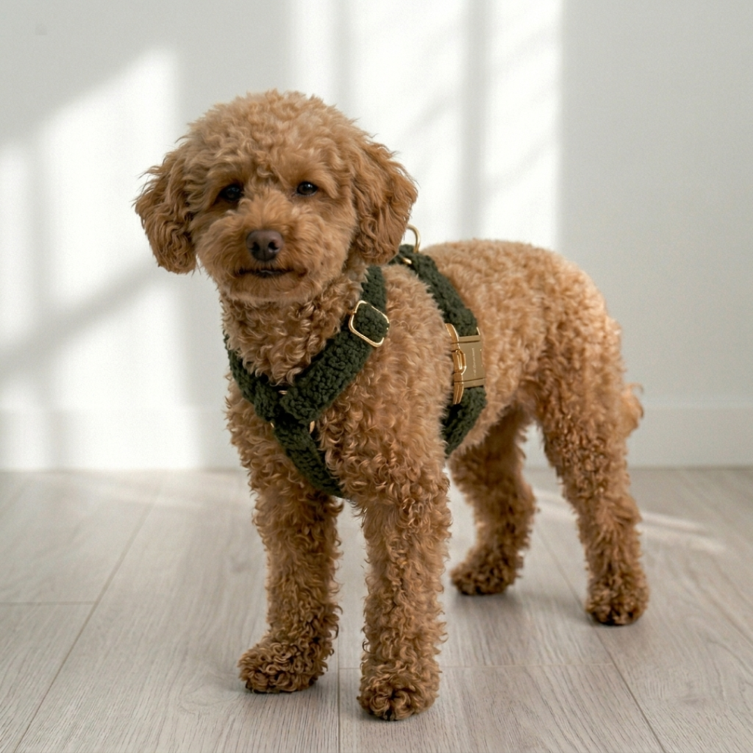 Teddy Ready - 4-Delige Set met Tuigje, Halsband, Riem en Strik - Groen - DreamPawz
