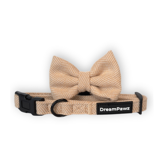 DreamPawz - 3-Delige Set van Halsband met Strik & Leiband - Visgraat - DreamPawz
