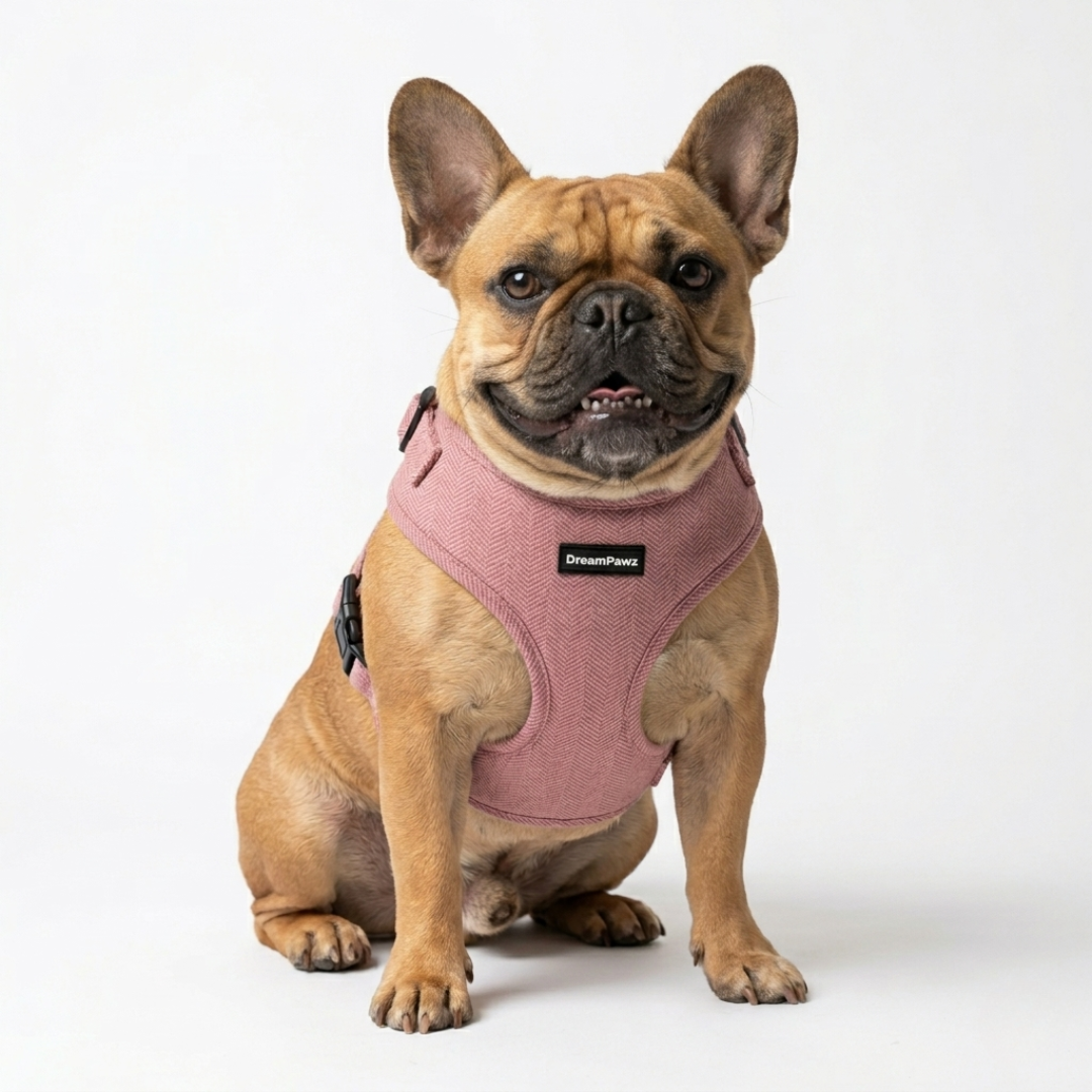 DreamPawz Roze visgraattuigje op frenchie