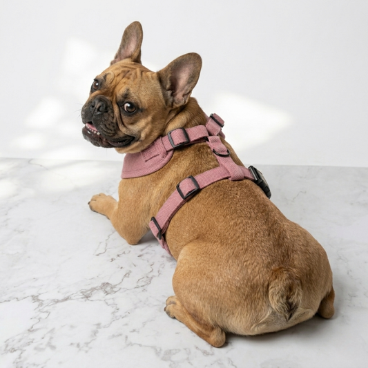 DreamPawz Roze visgraattuigje bij frenchie achterkant