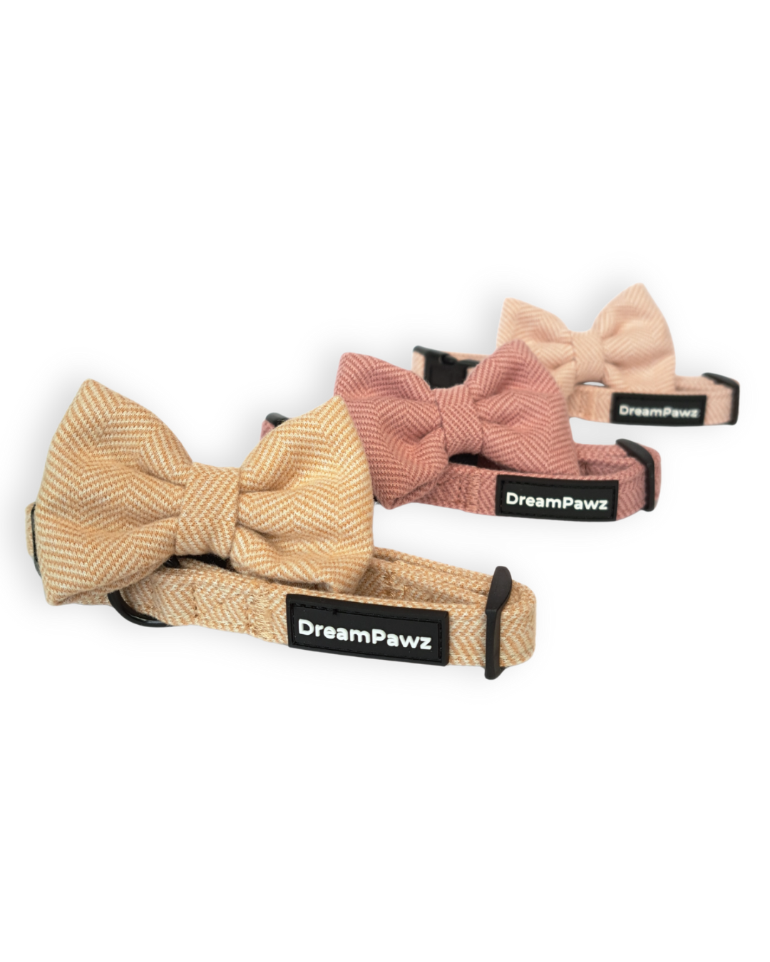 DreamPawz - 3-Delige Set van Halsband met Strik & Leiband - Visgraat - DreamPawz